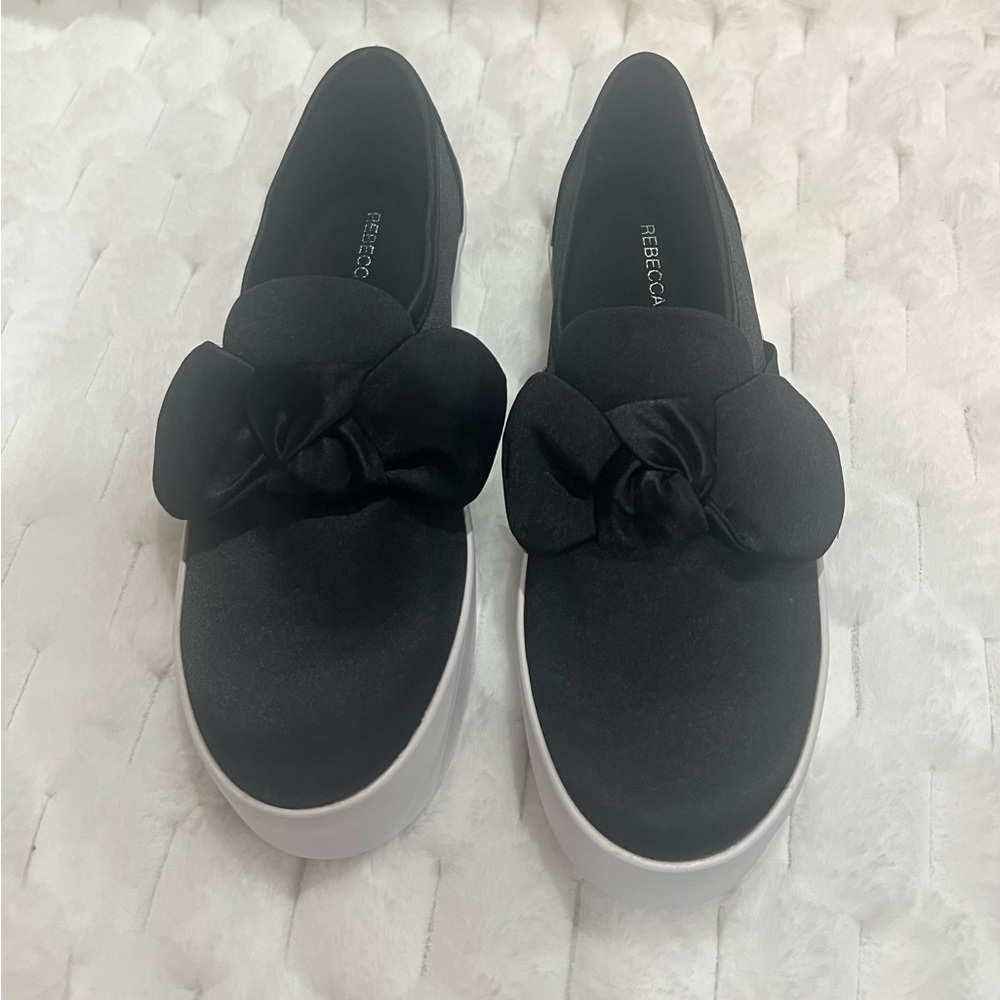NEW Rebecca Minkoff Satin Black Bow Flats Sneaker, Size 5